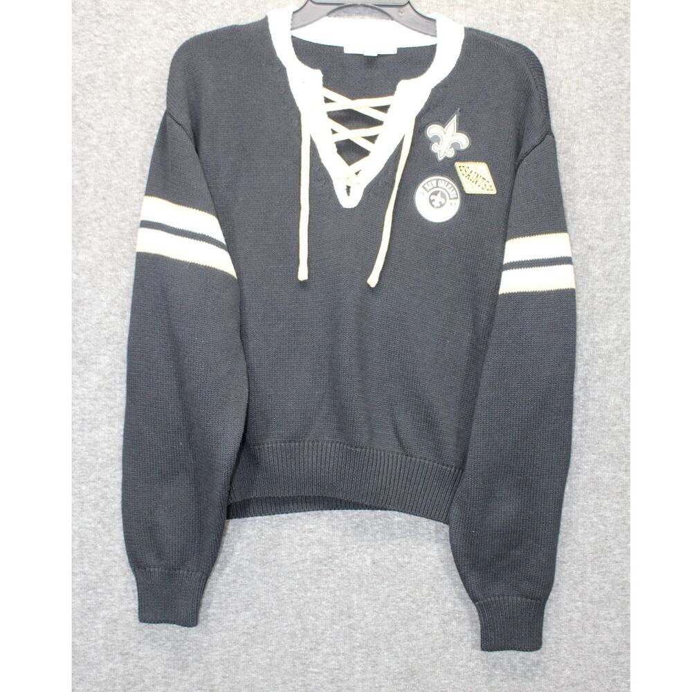 WEAR by Erin Andrews Women's Small Black New Orleans Saints Lace-Up Sweater